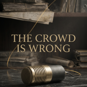 A minimalist, high-end close-up of a vintage microphone sitting on a dark, polished marble desk. In the background, out of focus, are stacks of dusty architectural archives. A single "gold" thread (literal or light) weaves through the dusty archives and leads toward the microphone.
