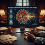 Image of A human brain silhouette is displayed on a high-resolution medical monitor. ​The Left Hemisphere: Shows a standard, clinical brain scan with "healthy" gold-glowing synapses. ​The Right Hemisphere: Instead of neural pathways, it is composed of a chaotic, tangled map of home price indexes and mortgage rate charts. ​The Anomaly: A large, red "Diagnostic Lens" (magnifying glass) is hovering over the prefrontal cortex. Inside the lens, the "healthy" synapses are revealed to be shattered dollar signs and a "Maturity Date 2026" stamp that is glowing with a sickly red heat.