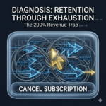 An X-ray style view of a digital "Cancel Subscription" button. The surface looks simple, but the "X-ray" reveals a complex, tangled maze of Surface Gray wires and "Are you sure?" gates hidden underneath. A single golden cursor is shown trapped in the center of the labyrinth.