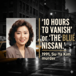 A clean, clear, respectful archival photograph of Su-Ya Kim on the left side. On the right side, large, bold, high-contrast text reading: "10 HOURS TO VANISH" or "THE BLUE NISSAN."